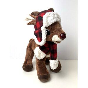 Dan Dee Collectors Choice Rudolph Red Nose Reindeer 12" Stuffed Plush Hat Scarf